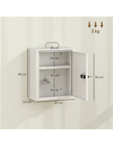 HOMCOM Wall Mount Medicine Cabinet with Combination and Key Lock, 3 Tier Steel First Aid Cabinet, White