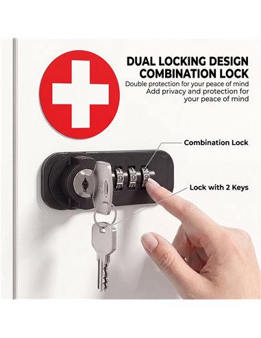 HOMCOM Wall Mount Medicine Cabinet with Combination and Key Lock, 3 Tier Steel First Aid Cabinet, White