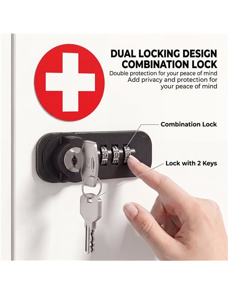 HOMCOM Wall Mount Medicine Cabinet with Combination and Key Lock, 3 Tier Steel First Aid Cabinet, White - pic 206517 | FastDaddyshop