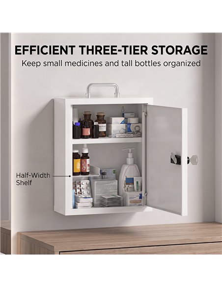 HOMCOM Wall Mount Medicine Cabinet with Combination and Key Lock, 3 Tier Steel First Aid Cabinet, White - pic 206518 | FastDaddyshop