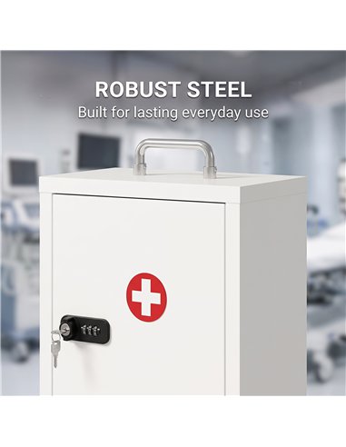 HOMCOM Wall Mount Medicine Cabinet with Combination and Key Lock, 3 Tier Steel First Aid Cabinet, White