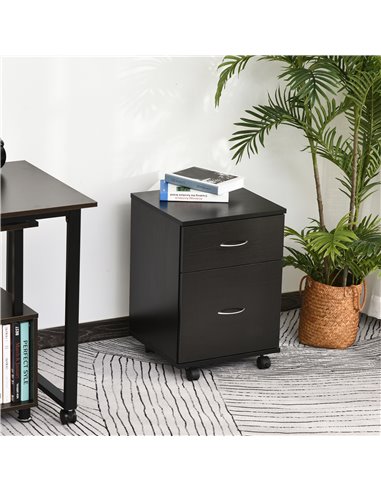 HOMCOM Mobile Wooden 2 Drawers Cabinet Bedside Table Storage Box with Wheels (Oak)