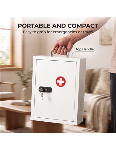 HOMCOM Wall Mount Medicine Cabinet with Combination and Key Lock, 3 Tier Steel First Aid Cabinet, White
