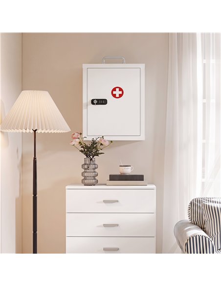 HOMCOM Wall Mount Medicine Cabinet with Combination and Key Lock, 3 Tier Steel First Aid Cabinet, White - pic 206522 | FastDaddyshop