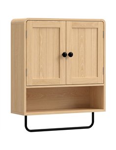 HOMCOM Bathroom Cabinet Wall Mounted, Bathroom Wall Cabinet with 2 Doors, Adjustable Shelf Storage for Toilet, Oak