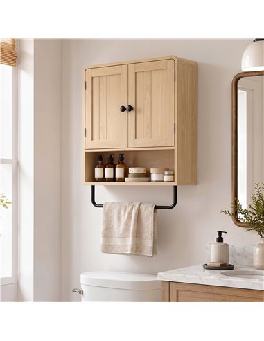 HOMCOM Bathroom Cabinet Wall Mounted, Bathroom Wall Cabinet with 2 Doors, Adjustable Shelf Storage for Toilet, Oak