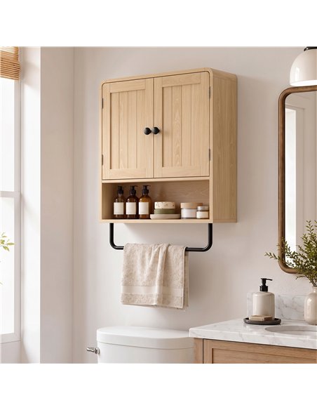 HOMCOM Bathroom Cabinet Wall Mounted, Bathroom Wall Cabinet with 2 Doors, Adjustable Shelf Storage for Toilet, Oak - pic 206524 | FastDaddyshop