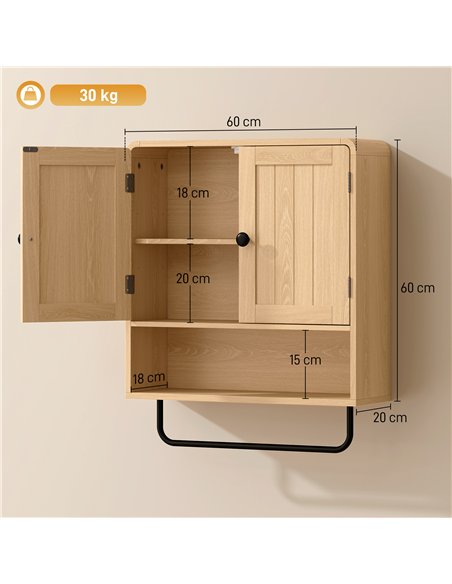 HOMCOM Bathroom Cabinet Wall Mounted, Bathroom Wall Cabinet with 2 Doors, Adjustable Shelf Storage for Toilet, Oak - pic 206525 | FastDaddyshop