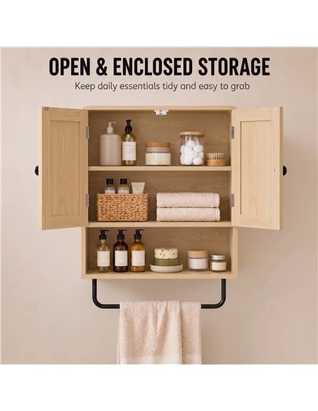 HOMCOM Bathroom Cabinet Wall Mounted, Bathroom Wall Cabinet with 2 Doors, Adjustable Shelf Storage for Toilet, Oak - pic 206526 | FastDaddyshop