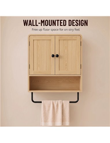 HOMCOM Bathroom Cabinet Wall Mounted, Bathroom Wall Cabinet with 2 Doors, Adjustable Shelf Storage for Toilet, Oak