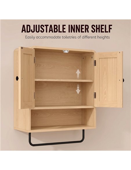 HOMCOM Bathroom Cabinet Wall Mounted, Bathroom Wall Cabinet with 2 Doors, Adjustable Shelf Storage for Toilet, Oak - pic 206528 | FastDaddyshop