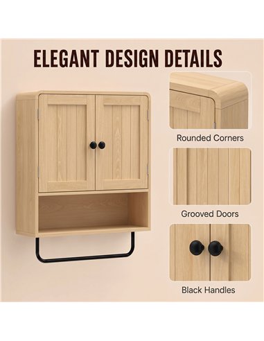 HOMCOM Bathroom Cabinet Wall Mounted, Bathroom Wall Cabinet with 2 Doors, Adjustable Shelf Storage for Toilet, Oak