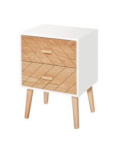 HOMCOM Nordic Style 2 Drawers Side Cabinet, White & Natural Wood