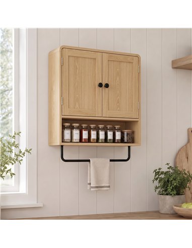 HOMCOM Bathroom Cabinet Wall Mounted, Bathroom Wall Cabinet with 2 Doors, Adjustable Shelf Storage for Toilet, Oak