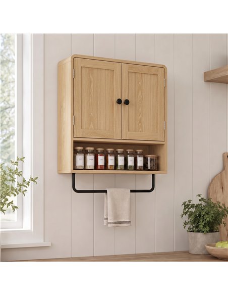 HOMCOM Bathroom Cabinet Wall Mounted, Bathroom Wall Cabinet with 2 Doors, Adjustable Shelf Storage for Toilet, Oak - pic 206530 | FastDaddyshop