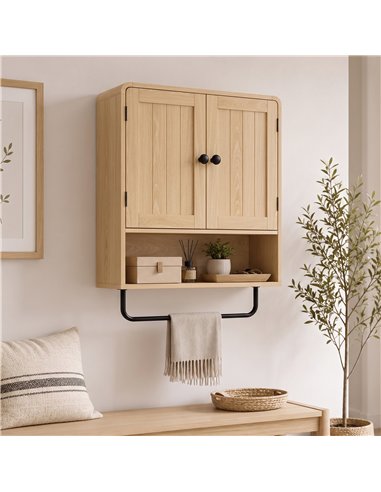 HOMCOM Bathroom Cabinet Wall Mounted, Bathroom Wall Cabinet with 2 Doors, Adjustable Shelf Storage for Toilet, Oak