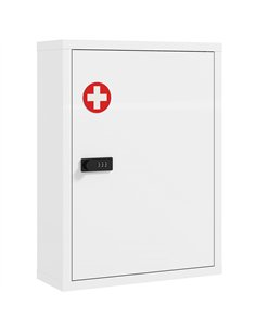 HOMCOM Wall Mount Medicine Cabinet, Bathroom Cabinet with Combination Lock, Door and Storage Shelves, White