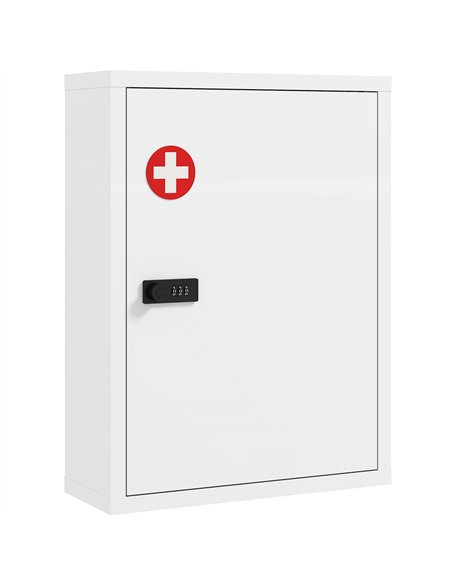 HOMCOM Wall Mount Medicine Cabinet, Bathroom Cabinet with Combination Lock, Door and Storage Shelves, White - pic 206532 | FastDaddyshop