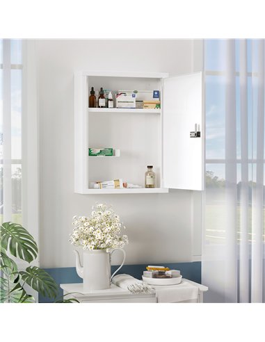 HOMCOM Wall Mount Medicine Cabinet, Bathroom Cabinet with Combination Lock, Door and Storage Shelves, White