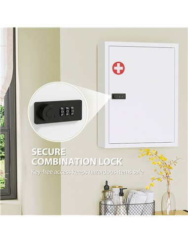 HOMCOM Wall Mount Medicine Cabinet, Bathroom Cabinet with Combination Lock, Door and Storage Shelves, White