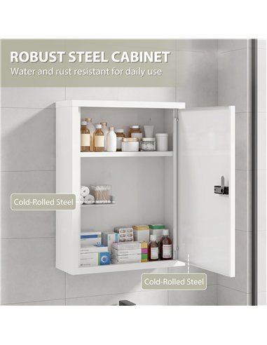 HOMCOM Wall Mount Medicine Cabinet, Bathroom Cabinet with Combination Lock, Door and Storage Shelves, White