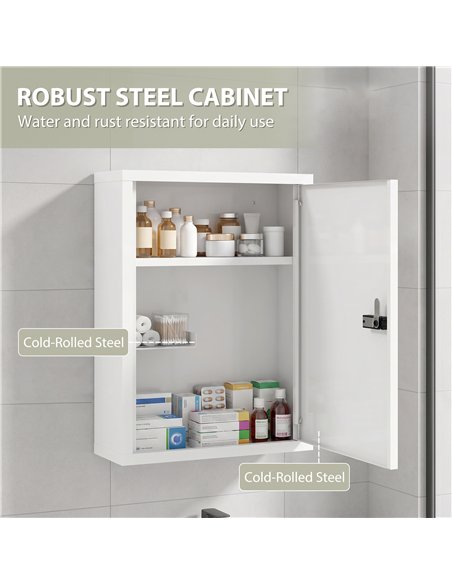HOMCOM Wall Mount Medicine Cabinet, Bathroom Cabinet with Combination Lock, Door and Storage Shelves, White - pic 206537 | FastDaddyshop