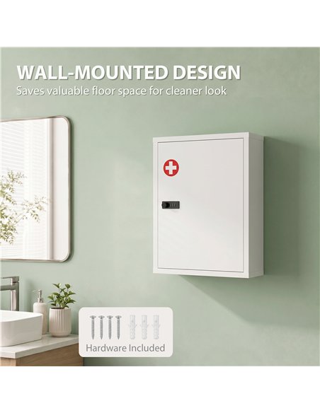 HOMCOM Wall Mount Medicine Cabinet, Bathroom Cabinet with Combination Lock, Door and Storage Shelves, White - pic 206538 | FastDaddyshop