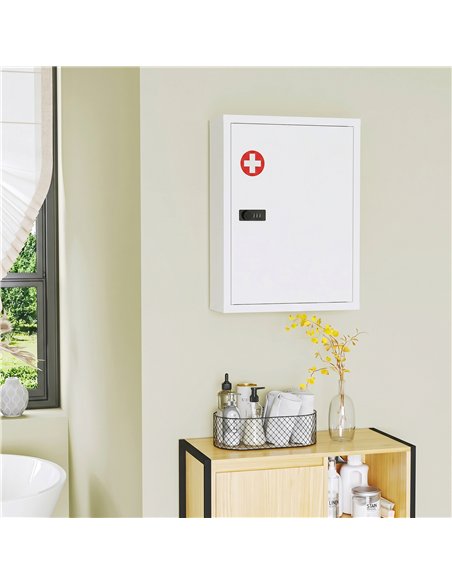 HOMCOM Wall Mount Medicine Cabinet, Bathroom Cabinet with Combination Lock, Door and Storage Shelves, White - pic 206539 | FastDaddyshop