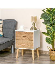 HOMCOM Nordic Style 2 Drawers Side Cabinet, White & Natural Wood 2