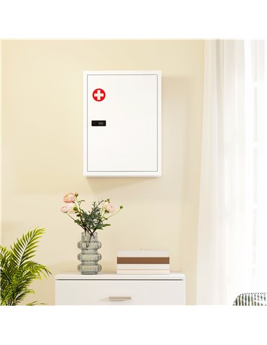 HOMCOM Wall Mount Medicine Cabinet, Bathroom Cabinet with Combination Lock, Door and Storage Shelves, White