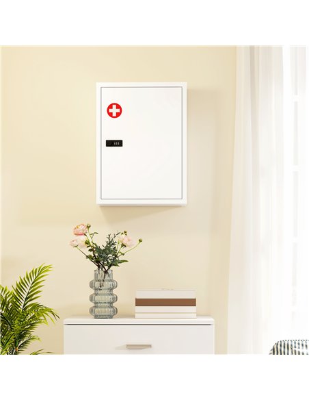 HOMCOM Wall Mount Medicine Cabinet, Bathroom Cabinet with Combination Lock, Door and Storage Shelves, White - pic 206540 | FastDaddyshop