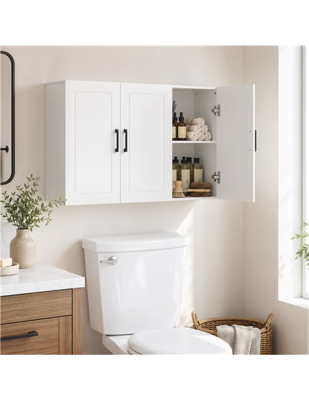 HOMCOM Bathroom Wall Cabinet, Wall Mounted Bathroom Cabinet, Over the Toilet Space Saver with Adjustable Shelves, White - pic 206542 | FastDaddyshop