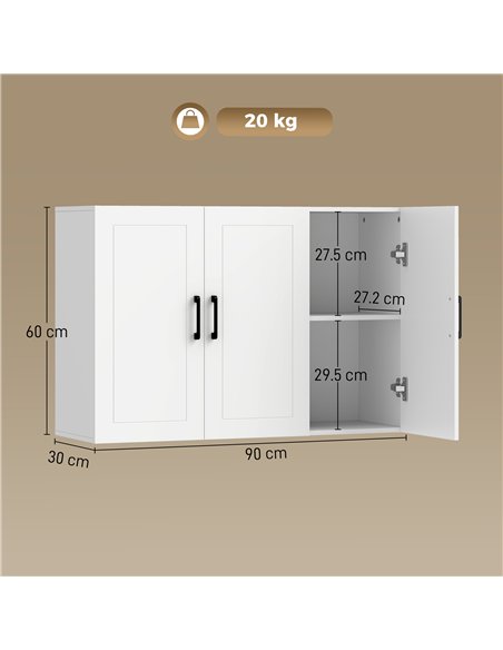 HOMCOM Bathroom Wall Cabinet, Wall Mounted Bathroom Cabinet, Over the Toilet Space Saver with Adjustable Shelves, White - pic 206543 | FastDaddyshop