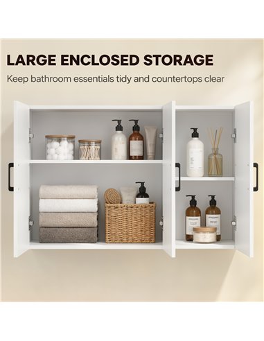 HOMCOM Bathroom Wall Cabinet, Wall Mounted Bathroom Cabinet, Over the Toilet Space Saver with Adjustable Shelves, White