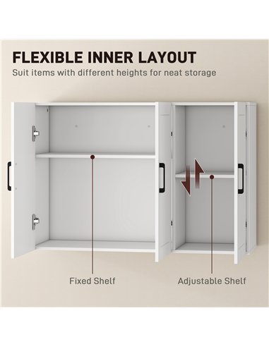 HOMCOM Bathroom Wall Cabinet, Wall Mounted Bathroom Cabinet, Over the Toilet Space Saver with Adjustable Shelves, White