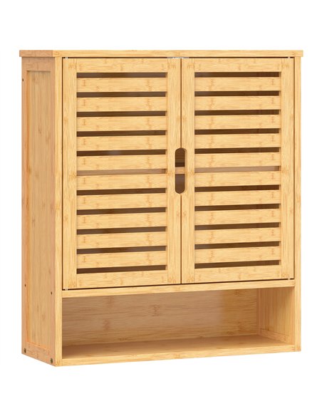 HOMCOM Bathroom Wall Cabinet, Wall Mounted Bathroom Cabinet with 2 Louvered Doors, Open Shelf and Adjustable Shelf Storage - pic 206550 | FastDaddyshop