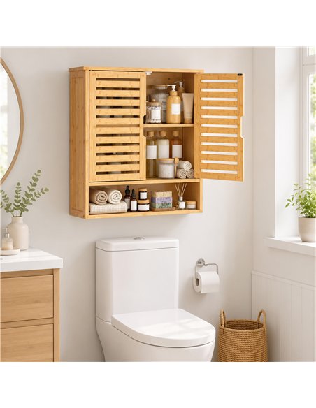 HOMCOM Bathroom Wall Cabinet, Wall Mounted Bathroom Cabinet with 2 Louvered Doors, Open Shelf and Adjustable Shelf Storage - pic 206551 | FastDaddyshop