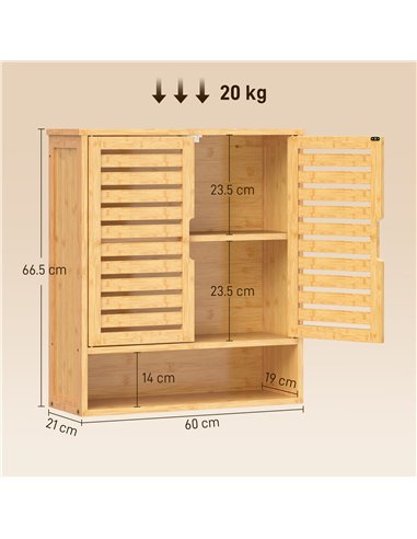 HOMCOM Bathroom Wall Cabinet, Wall Mounted Bathroom Cabinet with 2 Louvered Doors, Open Shelf and Adjustable Shelf Storage