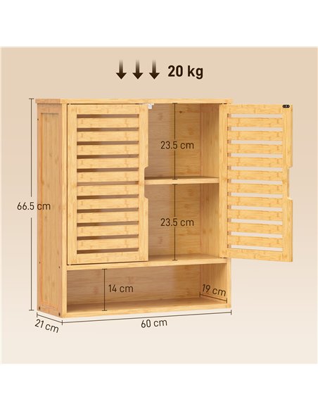 HOMCOM Bathroom Wall Cabinet, Wall Mounted Bathroom Cabinet with 2 Louvered Doors, Open Shelf and Adjustable Shelf Storage - pic 206552 | FastDaddyshop