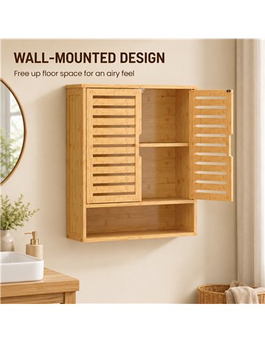 HOMCOM Bathroom Wall Cabinet, Wall Mounted Bathroom Cabinet with 2 Louvered Doors, Open Shelf and Adjustable Shelf Storage