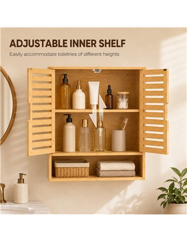 HOMCOM Bathroom Wall Cabinet, Wall Mounted Bathroom Cabinet with 2 Louvered Doors, Open Shelf and Adjustable Shelf Storage