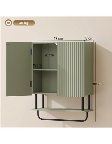 HOMCOM Bathroom Wall Cabinet Modern Space Saver Wall Mounted Cabinet Doors Storage Green