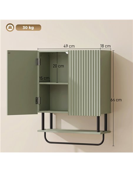HOMCOM Bathroom Wall Cabinet Modern Space Saver Wall Mounted Cabinet Doors Storage Green - pic 206561 | FastDaddyshop
