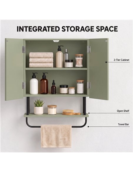 HOMCOM Bathroom Wall Cabinet Modern Space Saver Wall Mounted Cabinet Doors Storage Green - pic 206562 | FastDaddyshop