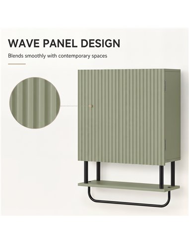 HOMCOM Bathroom Wall Cabinet Modern Space Saver Wall Mounted Cabinet Doors Storage Green