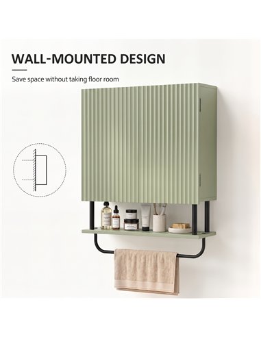 HOMCOM Bathroom Wall Cabinet Modern Space Saver Wall Mounted Cabinet Doors Storage Green