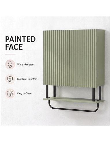 HOMCOM Bathroom Wall Cabinet Modern Space Saver Wall Mounted Cabinet Doors Storage Green
