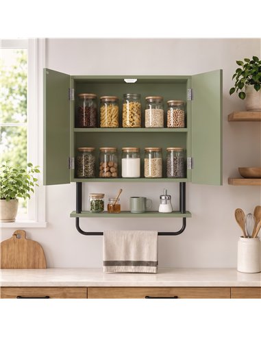 HOMCOM Bathroom Wall Cabinet Modern Space Saver Wall Mounted Cabinet Doors Storage Green