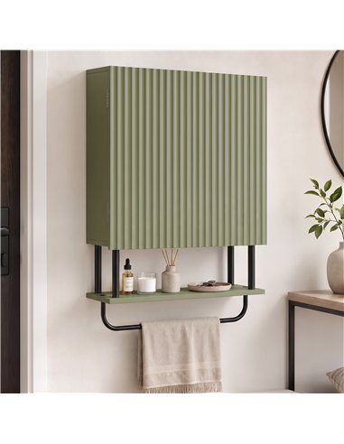 HOMCOM Bathroom Wall Cabinet Modern Space Saver Wall Mounted Cabinet Doors Storage Green