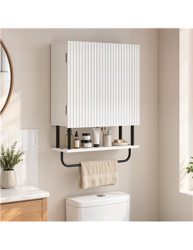 HOMCOM Bathroom Wall Cabinet Modern Space Saver Wall Mounted Cabinet Doors Storage White